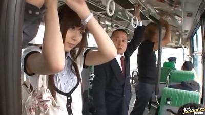 Perverted Man Rubbing His Dick on a Japanese Babe's Ass in the Bus